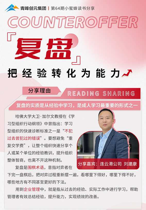 青峰創(chuàng)元集團(tuán)“小蜜蜂”讀書(shū)會(huì)第64期活動(dòng)報(bào)道：《把經(jīng)驗(yàn)轉(zhuǎn)化為能力》 劉建康